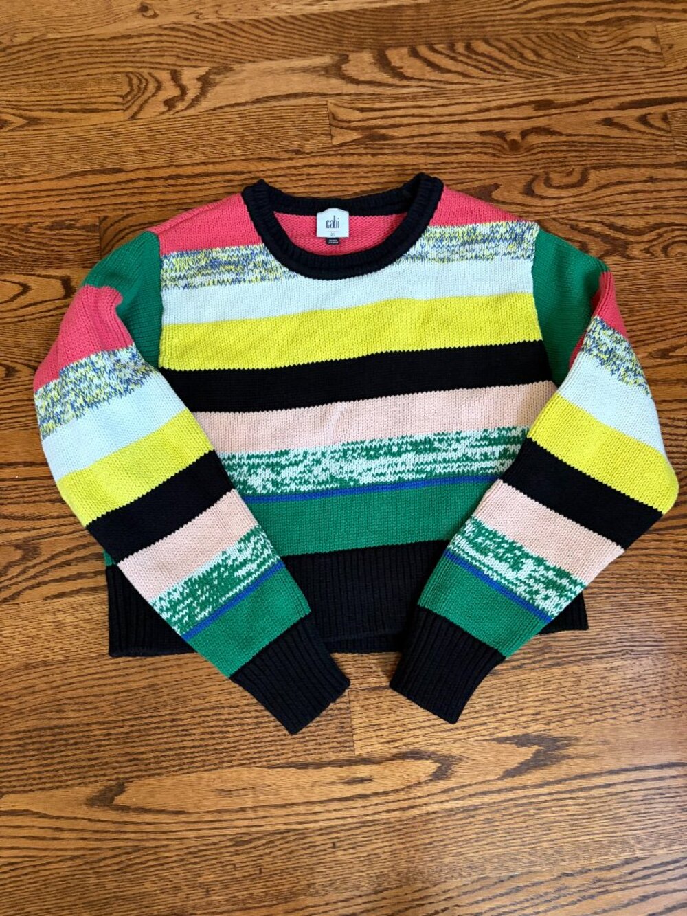 Cabi Womens Sweater Pop Crop Pullover Striped Colorful Preppy Boho Size Medium
